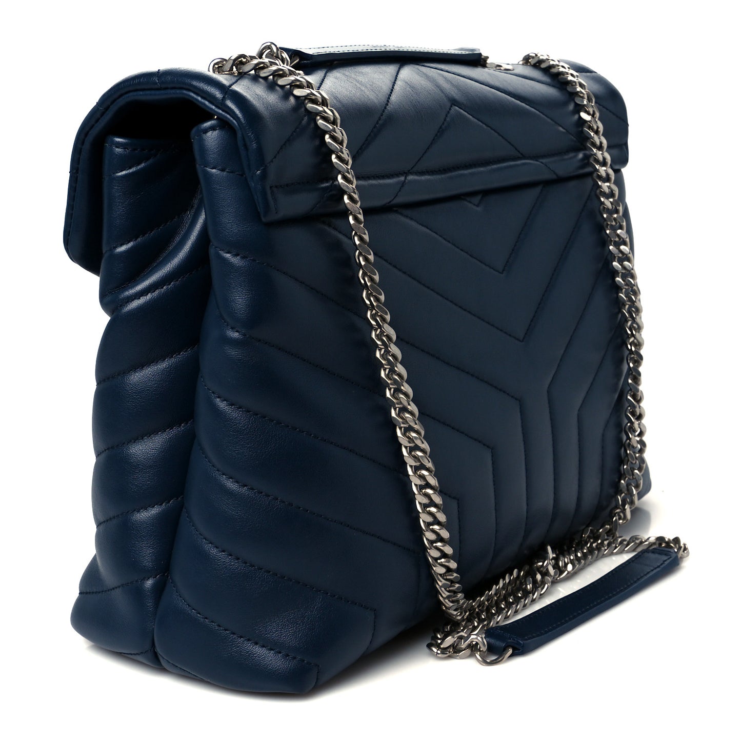 Calfskin Y Quilted Monogram Medium Loulou Chain Satchel Medium Blue