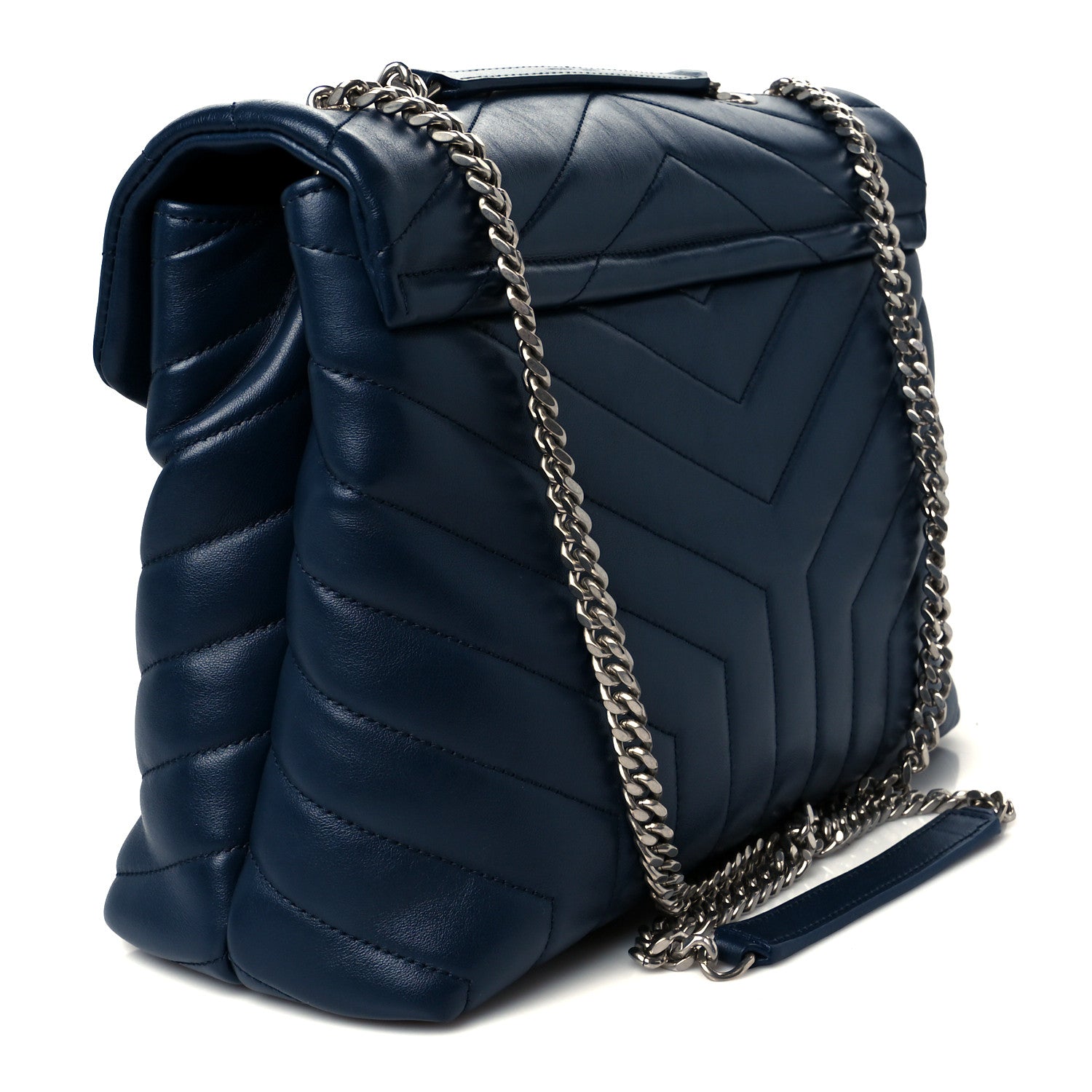 Saint Laurent Calfskin Y Quilted Monogram Medium Loulou Chain Satchel Medium Blue 3 of 11