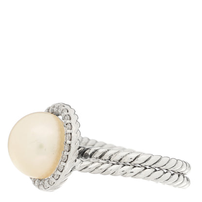 David Yurman Sterling Silver Diamond Cultured Pearl Cable Ring 50 5.5 3 of 5