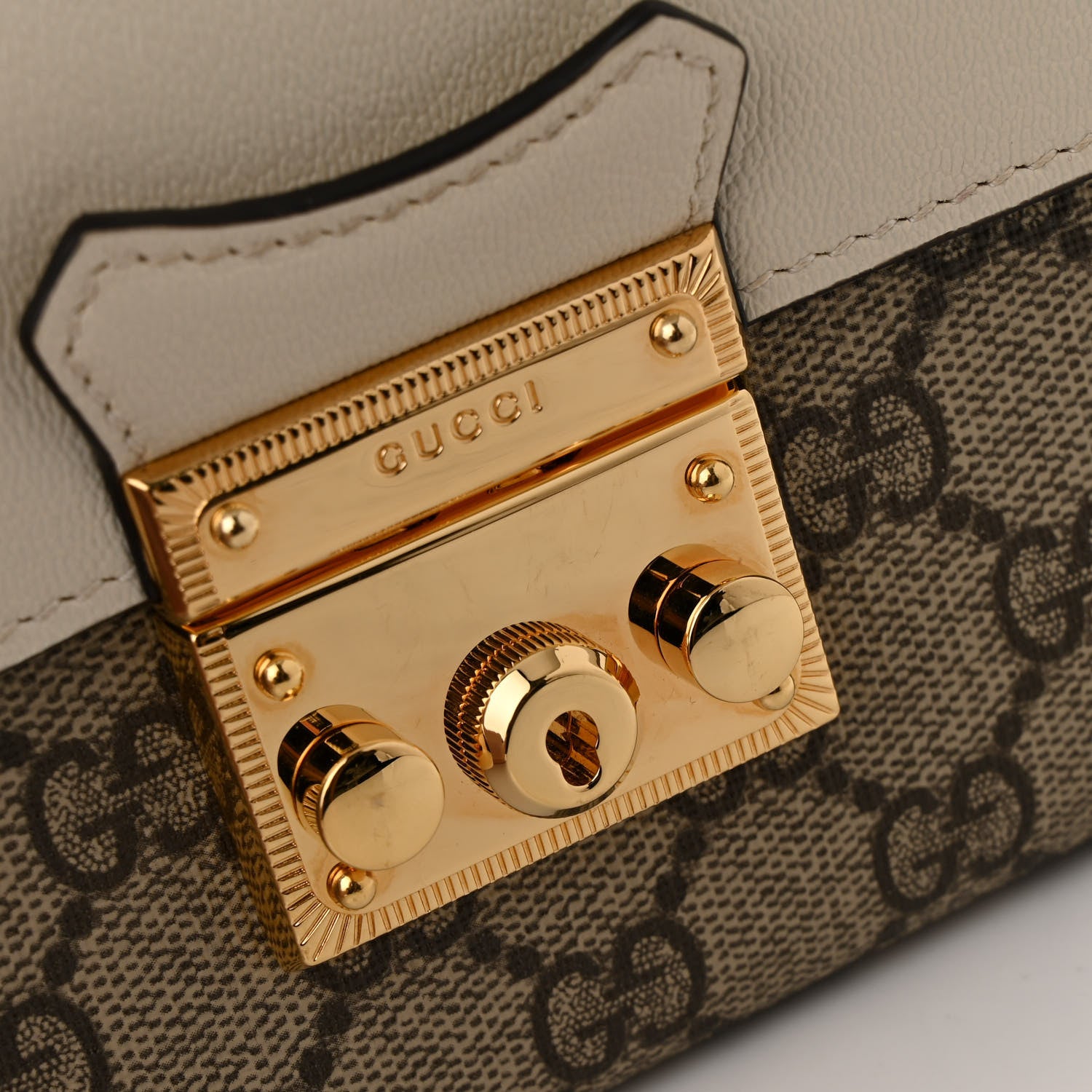 Gucci GG Supreme Monogram New Sakai Calfskin Mini Padlock Top Handle Shoulder Bag Beige Ebony Mystic White Sun Oil 11 of 12