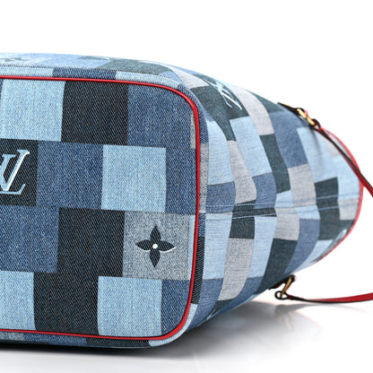 Louis Vuitton Denim Damier Monogram Patchwork Neverfull Blue Rouge 6 of 9