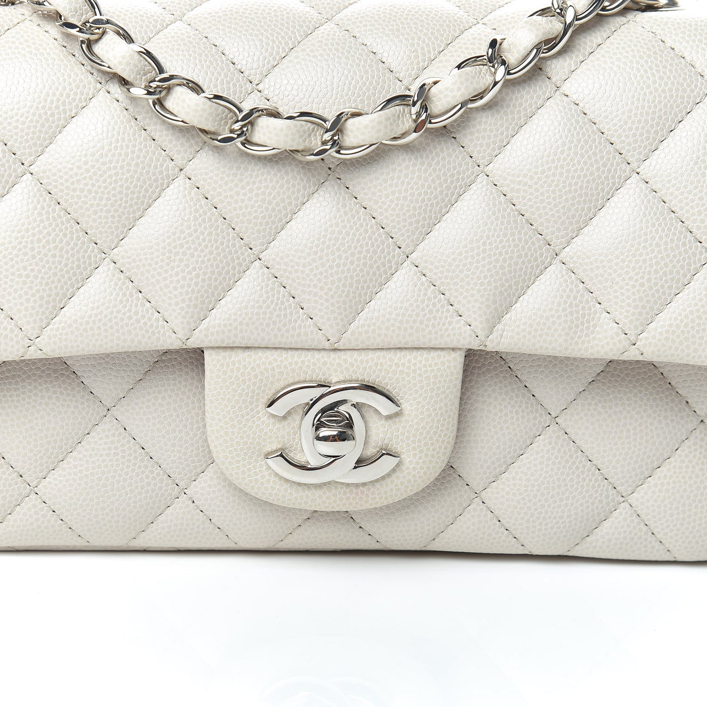 Caviar Quilted Mini Rectangular Flap Ivory