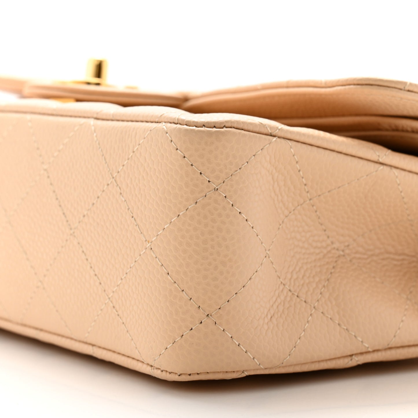 Caviar Quilted Medium Double Flap Beige