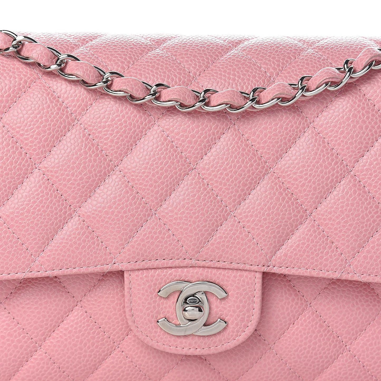 Caviar Quilted Medium Double Flap Pink