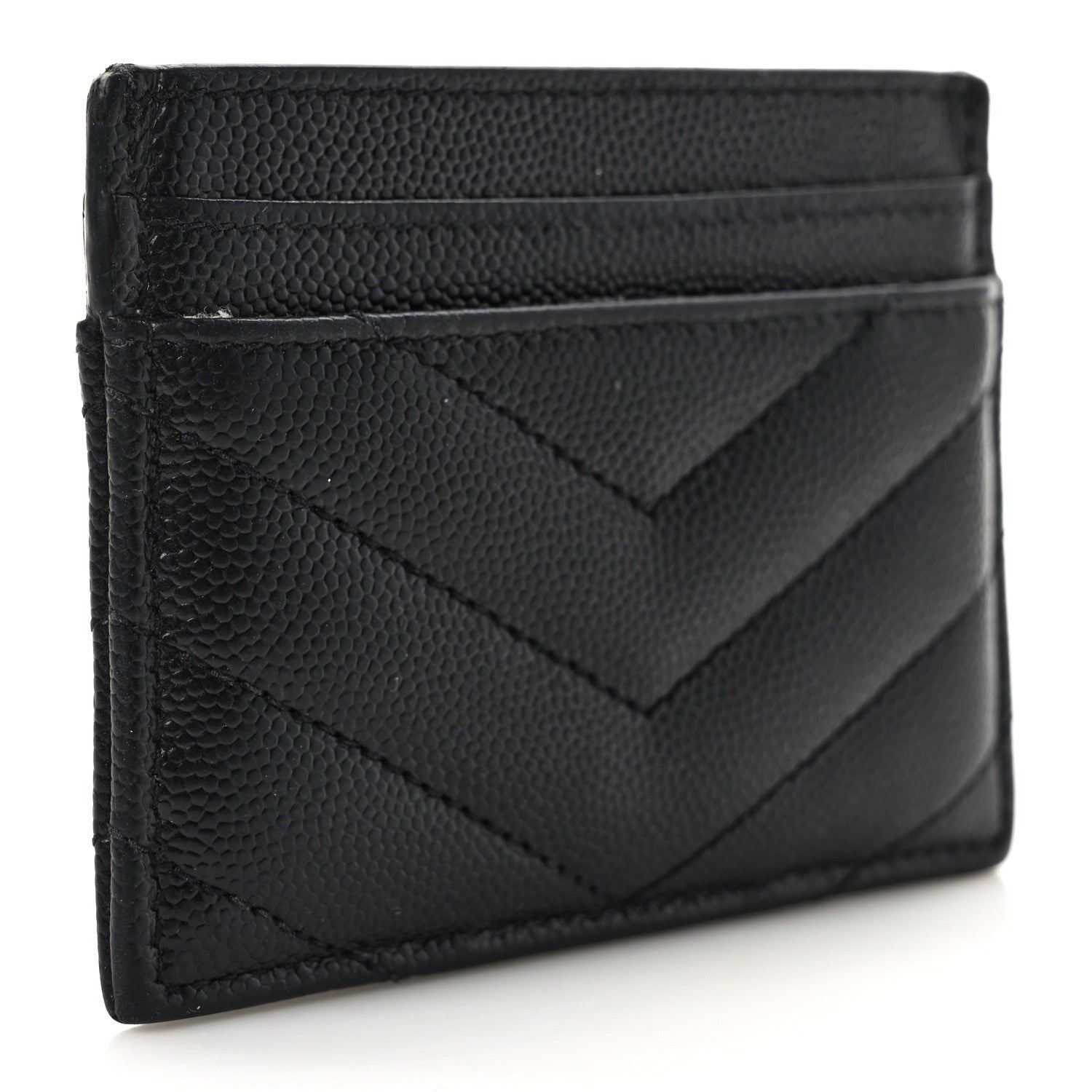 Saint Laurent Grain De Poudre Matelasse Chevron Monogram Credit Card Case Black 3 of 8