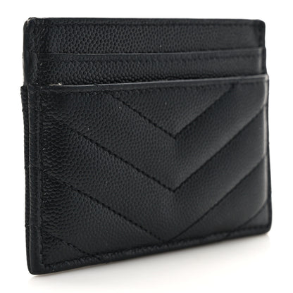 Saint Laurent Grain De Poudre Matelasse Chevron Monogram Credit Card Case Black 3 of 8