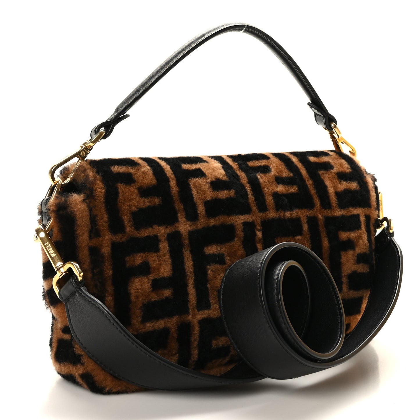 Shearling Vitello Dolce Macro FF 1974 Baguette Tobacco Black