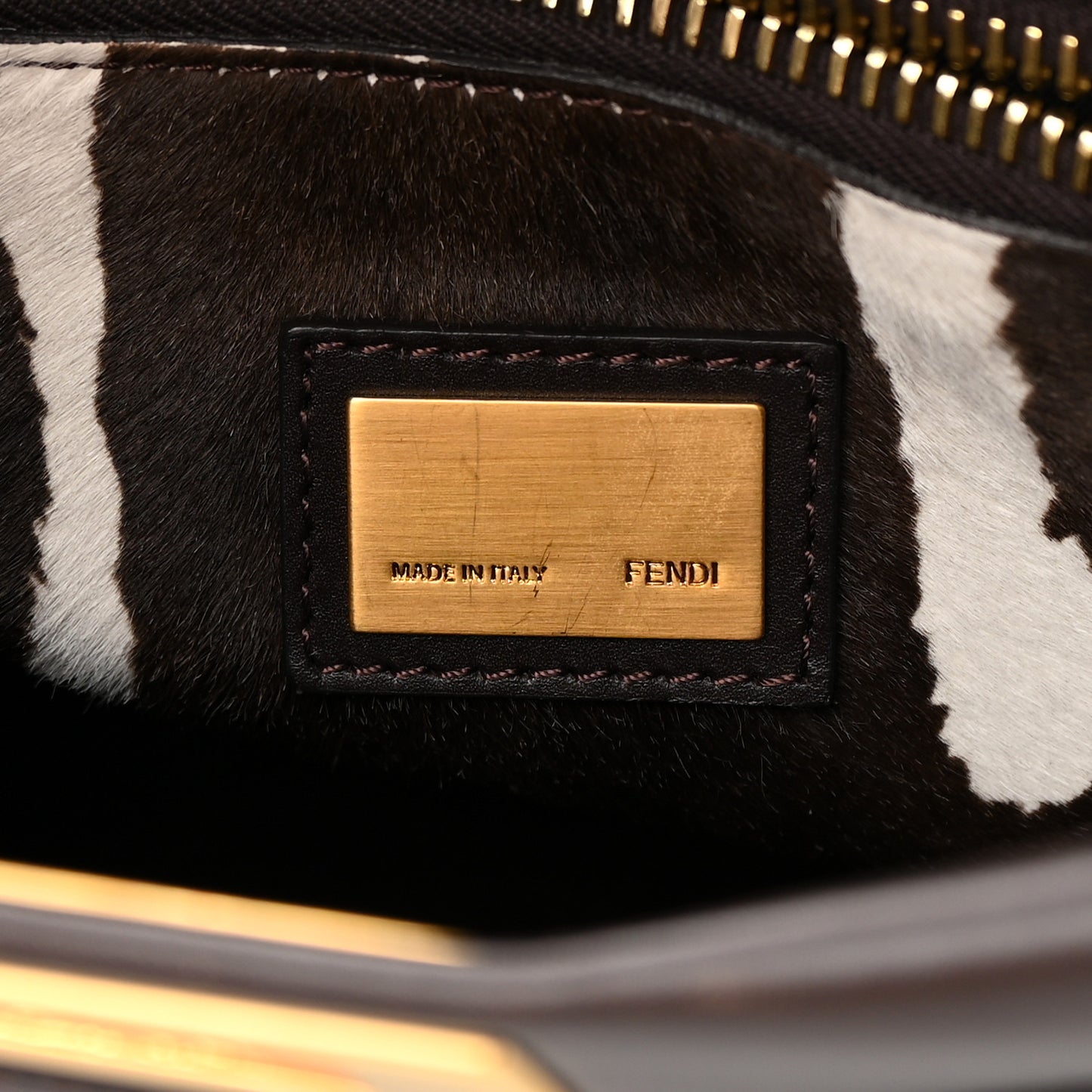 Vitello Calf Hair Zebra Print Medium Peekaboo Iconic Satchel Black