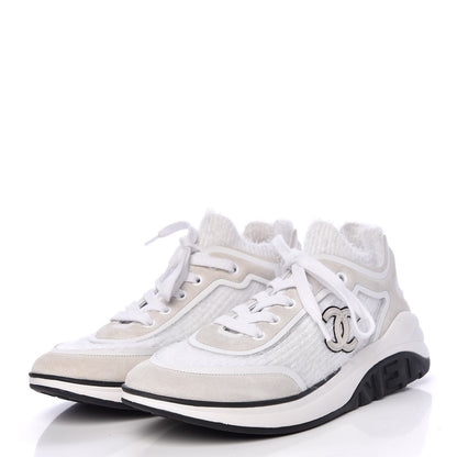 Chanel Suede Calfskin Stretch Fabric CC Sneakers 37 White 3 of 8