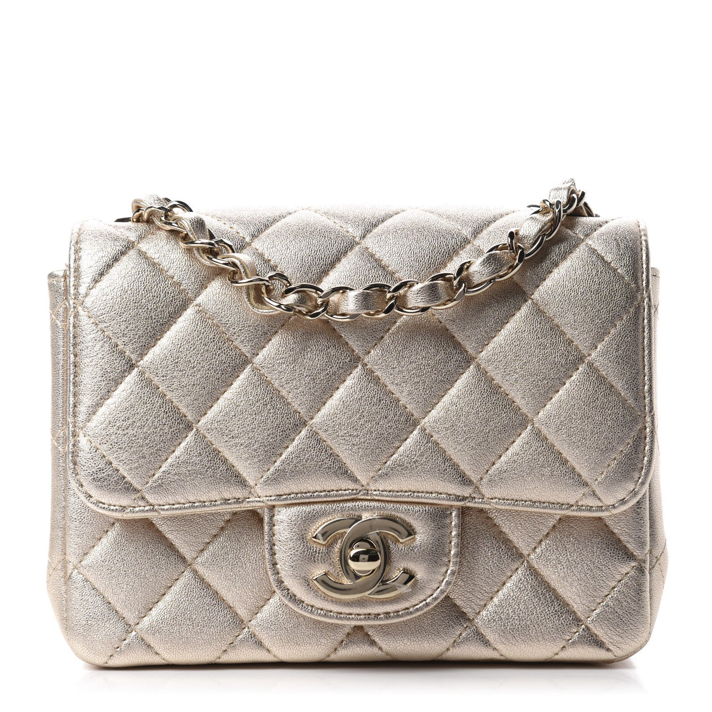 Metallic Lambskin Quilted Mini Square Flap Gold