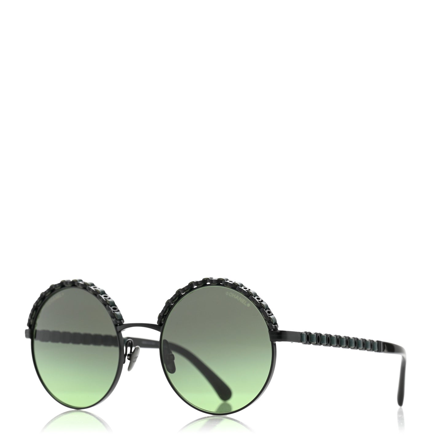 Metal Calfskin Round Chain Sunglasses 4265-Q Black