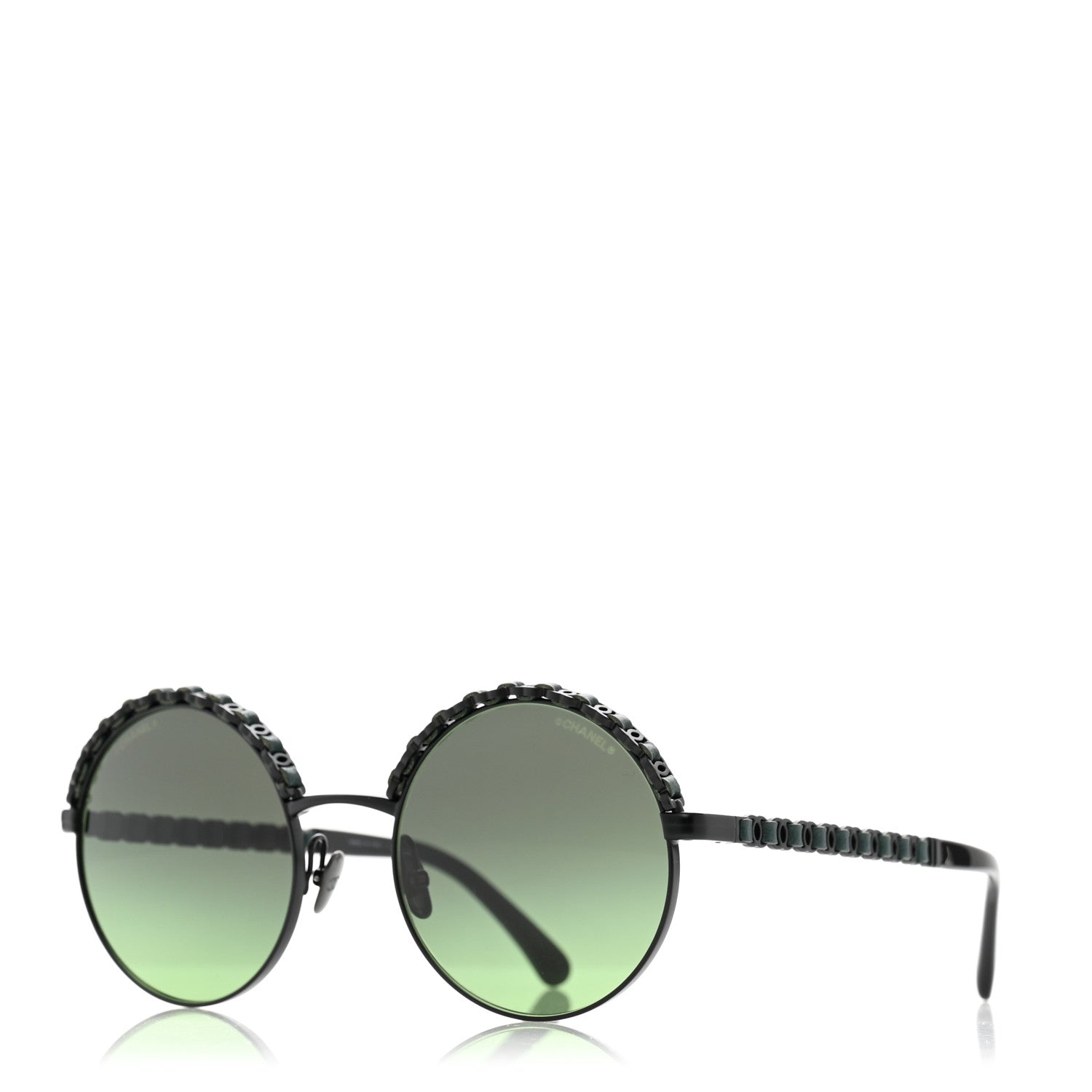 Chanel Metal Calfskin Round Chain Sunglasses 4265-Q Black 1 of 8