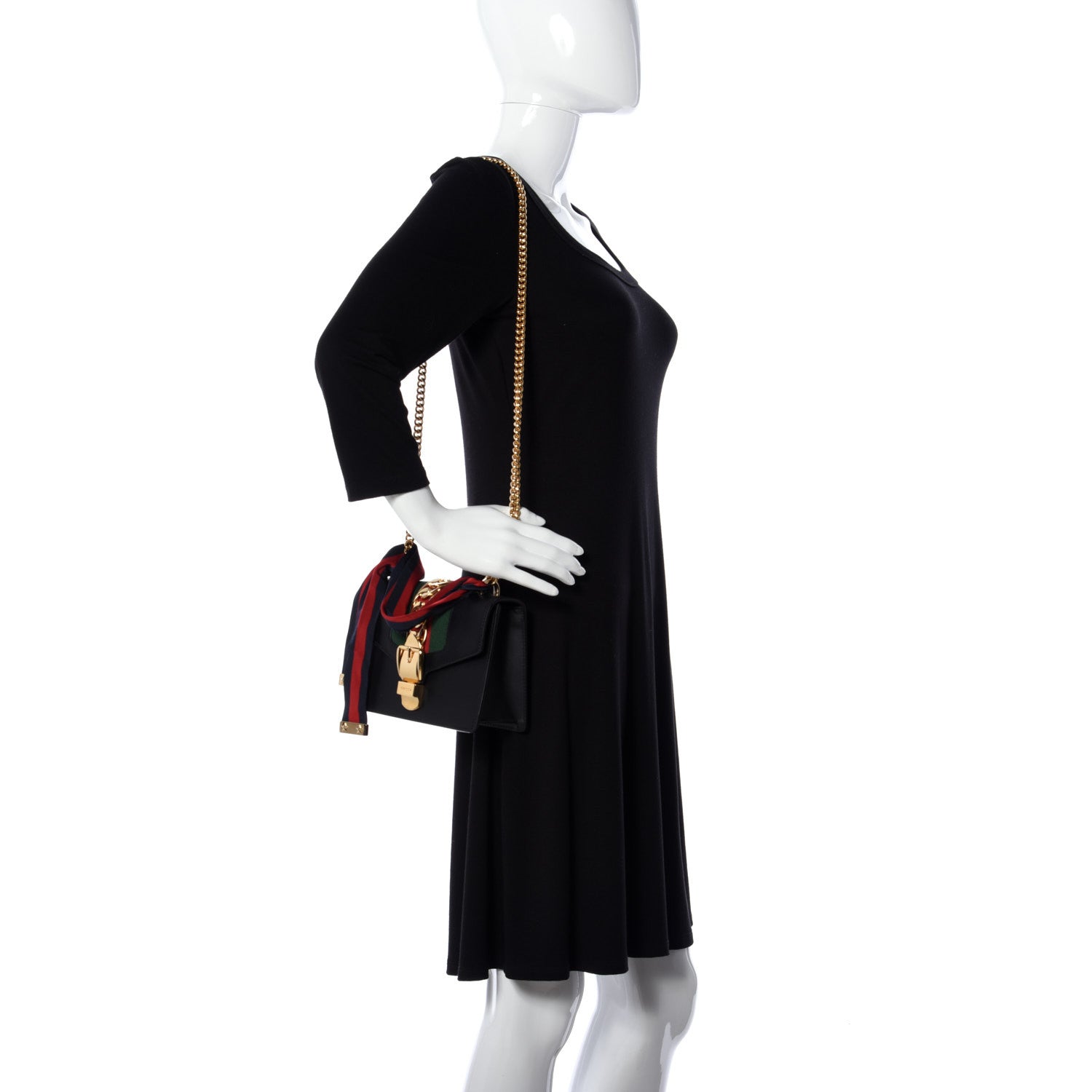 Gucci Calfskin Mini Sylvie Chain Shoulder Bag Black 2 of 9