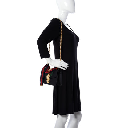 Gucci Calfskin Mini Sylvie Chain Shoulder Bag Black 2 of 9