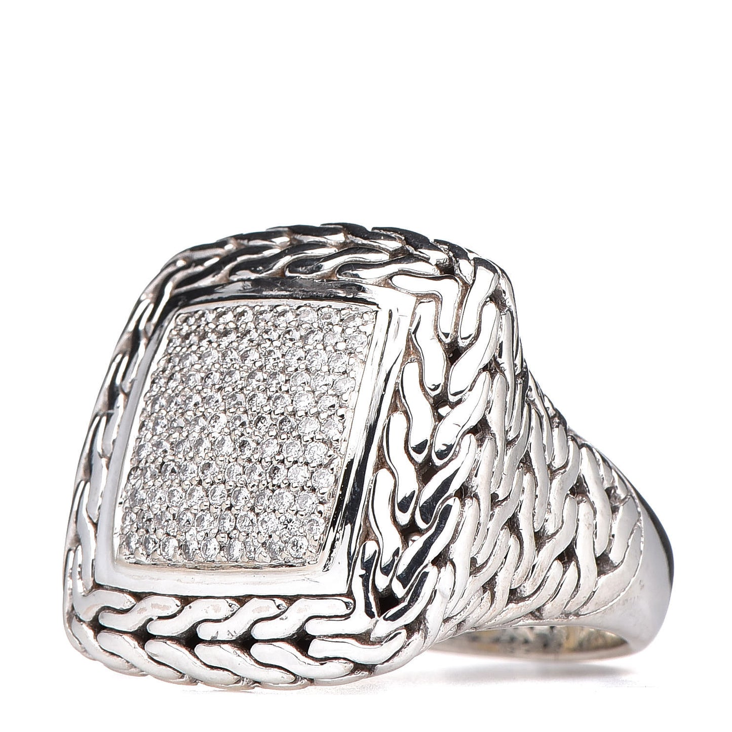 Sterling Silver 18K Yellow Gold Diamond Classic Chain Square Ring 8 57