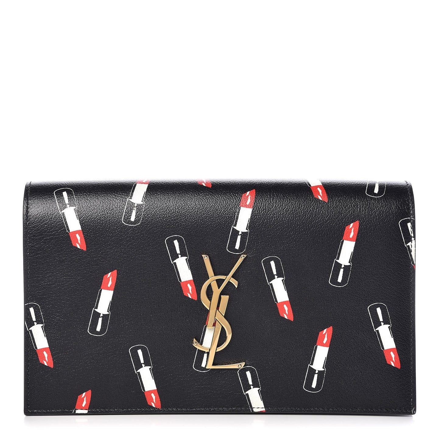 Calfskin Lipstick Print Classic Monogram Kate Clutch Black