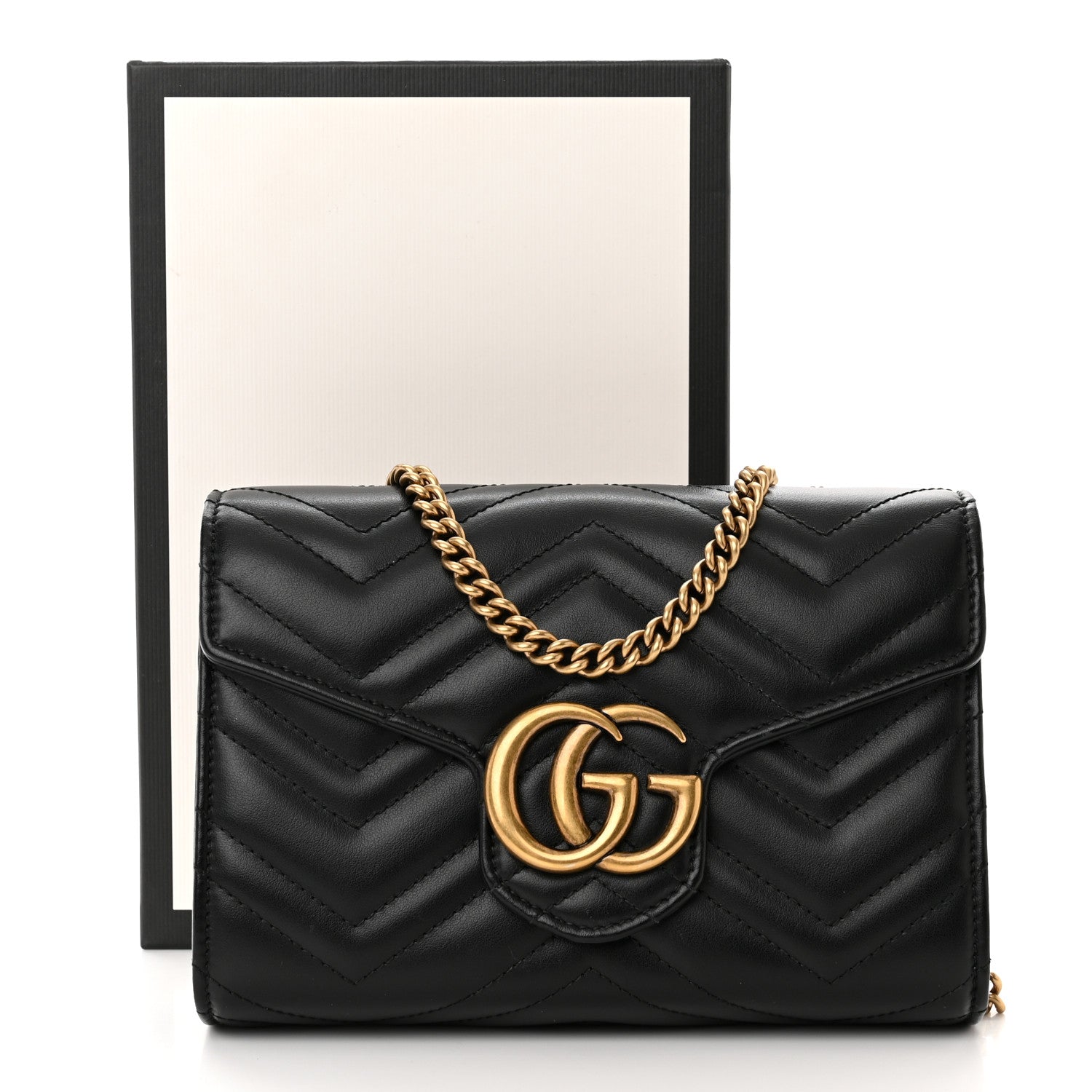 Gucci Calfskin Matelasse GG Marmont Chain Wallet Black 13 of 13