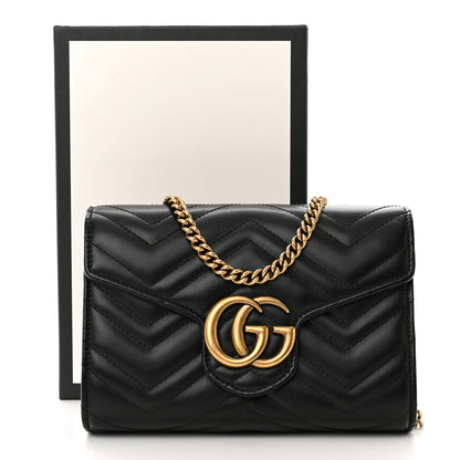 Gucci Calfskin Matelasse GG Marmont Chain Wallet Black 13 of 13
