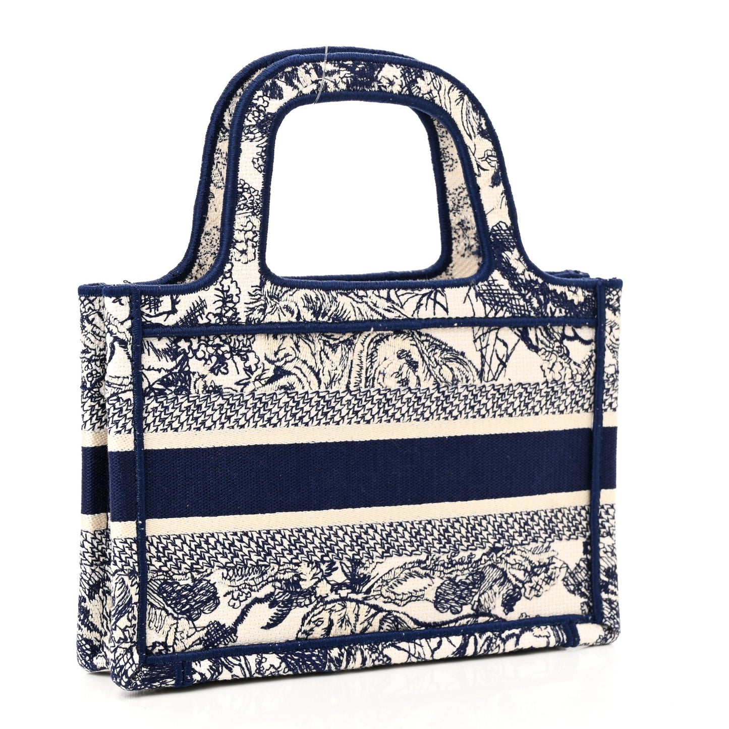 Canvas Embroidered Mini Toile De Jouy Book Tote Blue