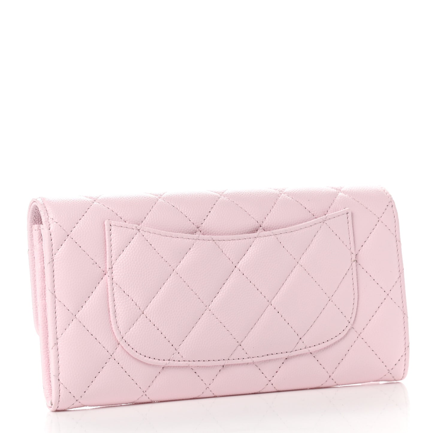Caviar Quilted Large Gusset Flap Wallet Light Pink