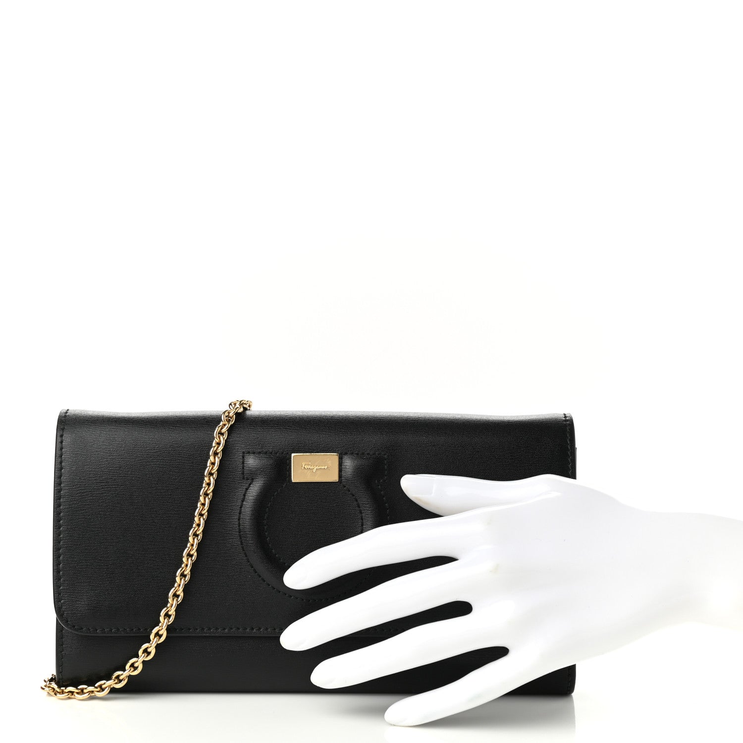 Salvatore Ferragamo Calfskin City Wallet On Chain Black Lipstick 2 of 7