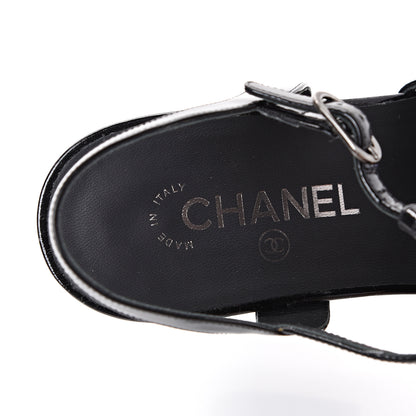 Chanel Patent CC T Strap Platform Wedges 37.5 Black 7 of 11