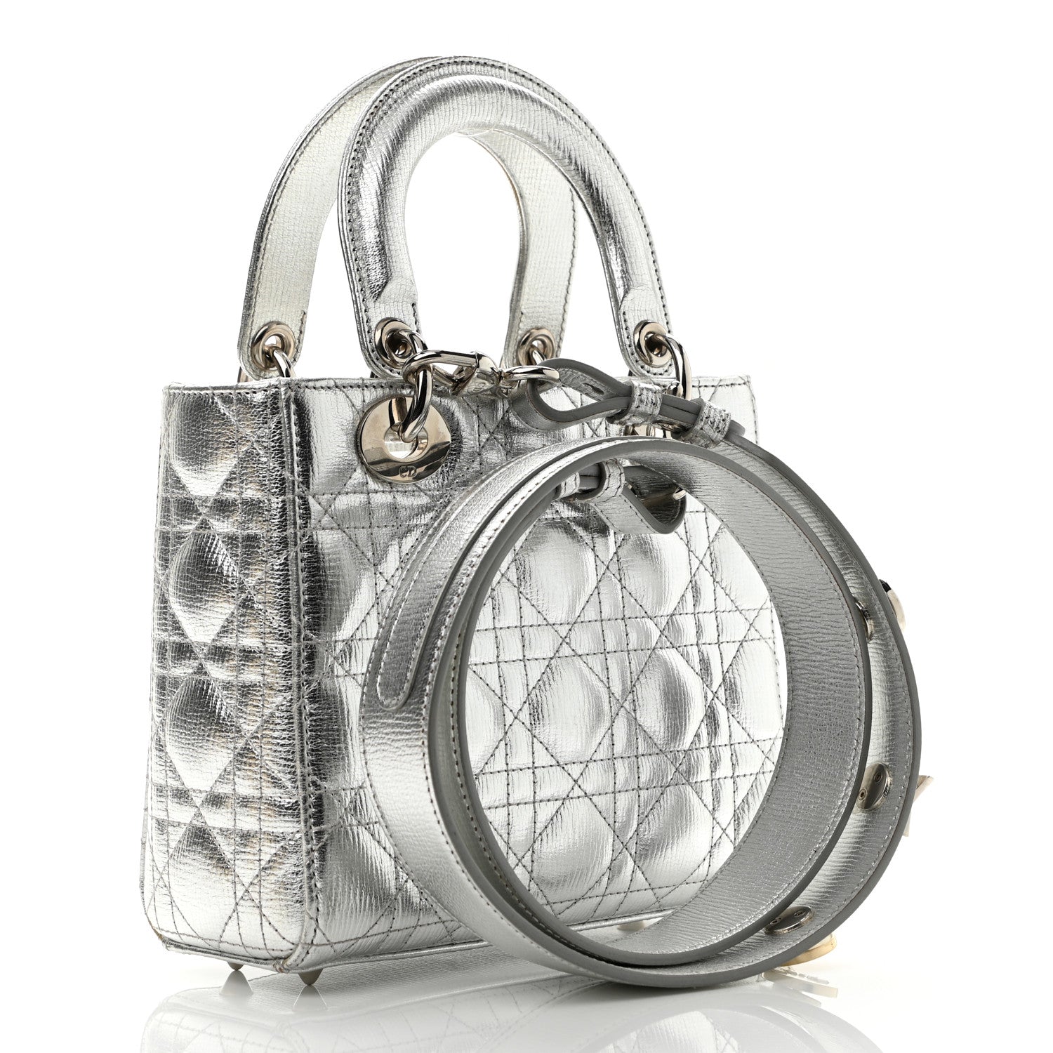 Christian Dior Metallic Grained Calfskin Cannage Small Lucky Badges My Lady Dior Silver 3 of 12
