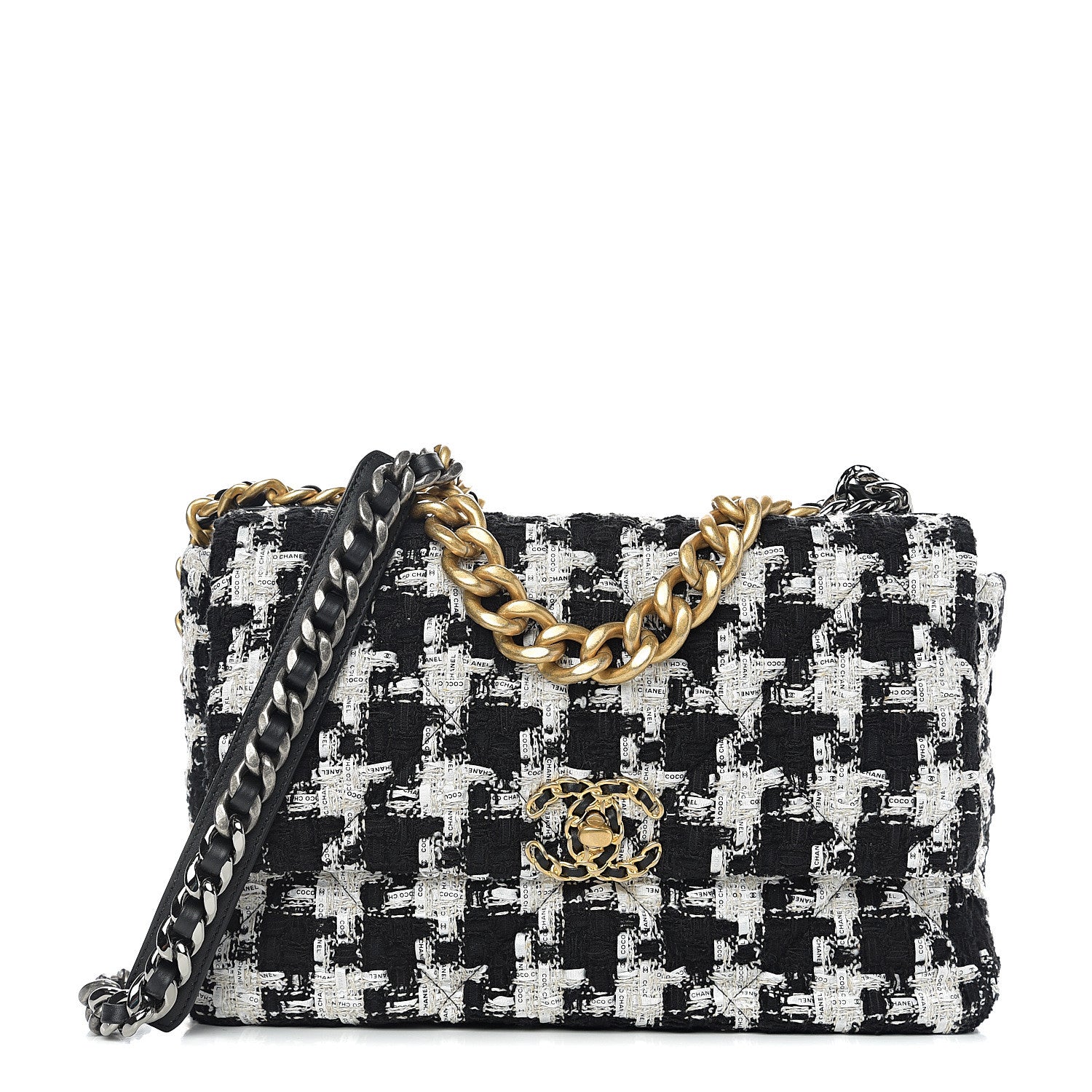 Chanel Tweed Quilted Large 19 Flap Black Ecru White 1 of 10