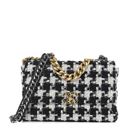 Chanel Tweed Quilted Large 19 Flap Black Ecru White 1 of 10