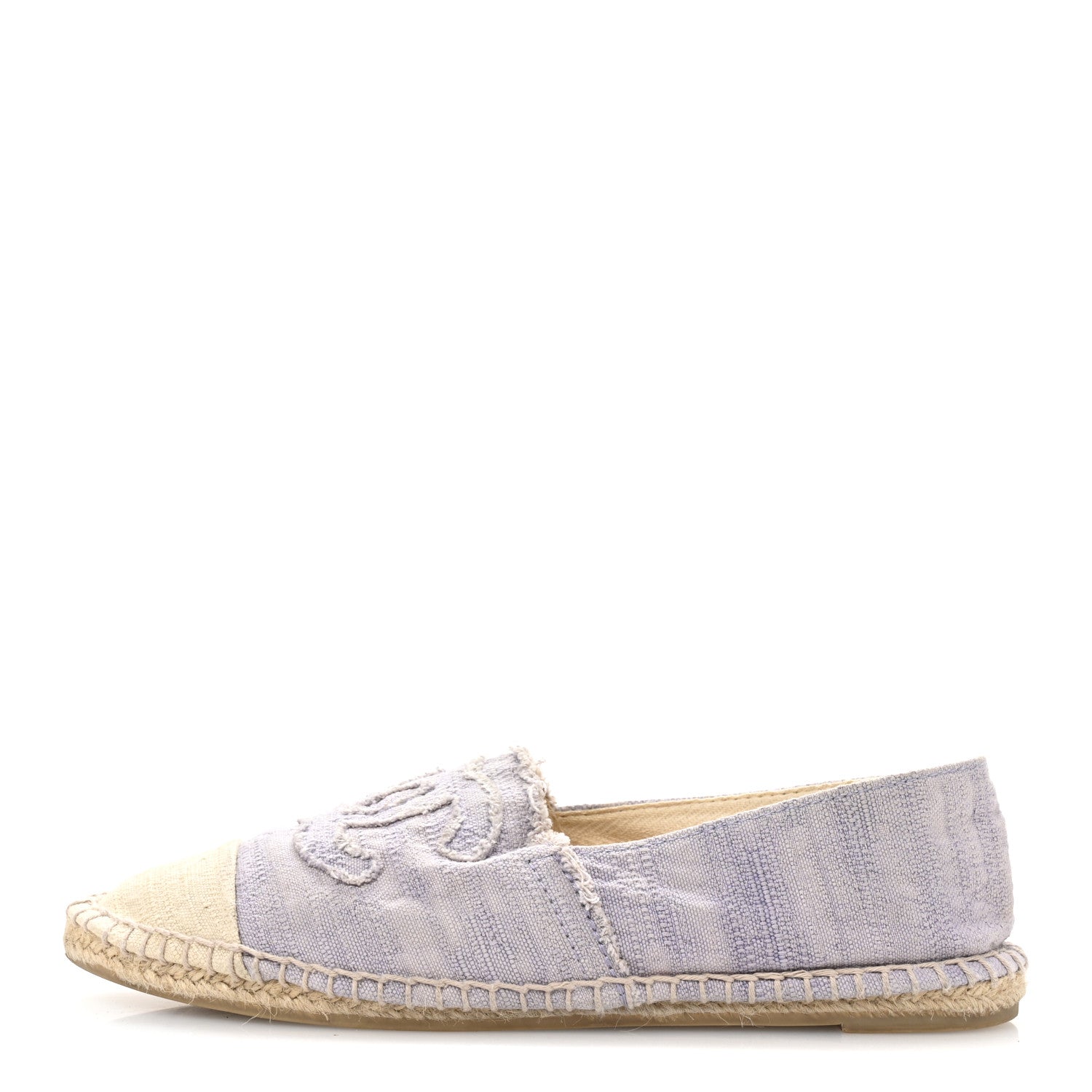 Chanel Toile CC Cap Toe Espadrilles 38 Ecru Purple 1 of 9