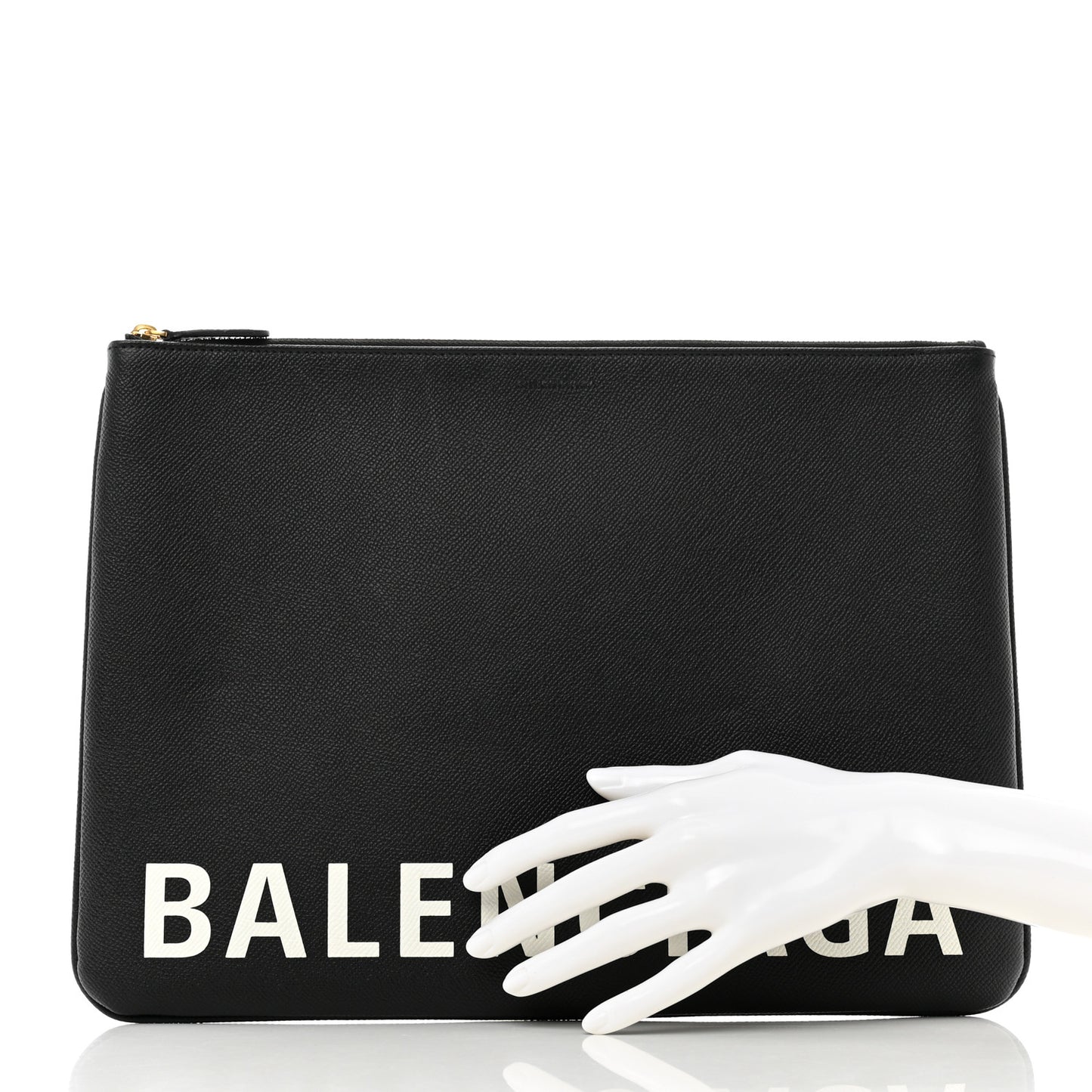 Grained Calfskin Large Ville Zip Pouch Black