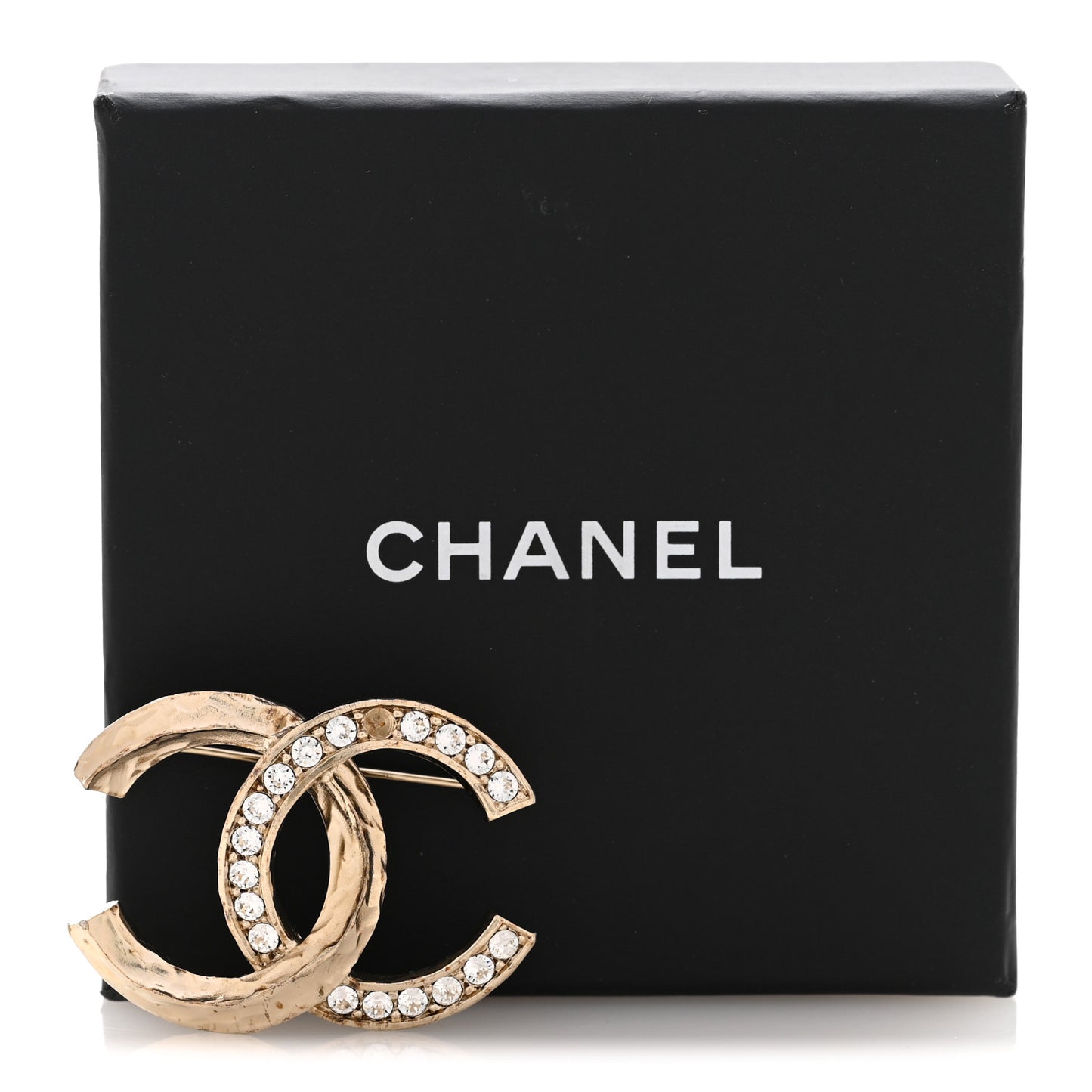 Textured Metal Crystal CC Brooch Light Gold
