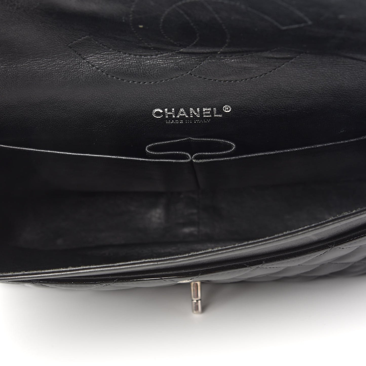 Patent Quilted Jumbo Double Flap Black