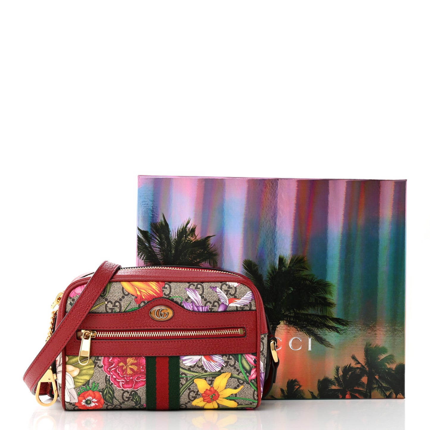 GG Supreme Monogram Flora Web Mini Ophidia Shoulder Bag Red