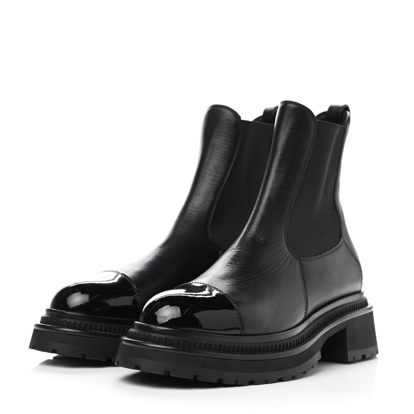 Crumpled Calfskin Patent Cap Toe Short Boots 39 Black
