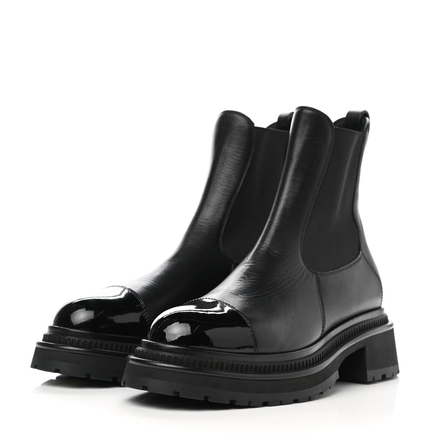Chanel Crumpled Calfskin Patent Cap Toe Short Boots 39 Black 3 of 8