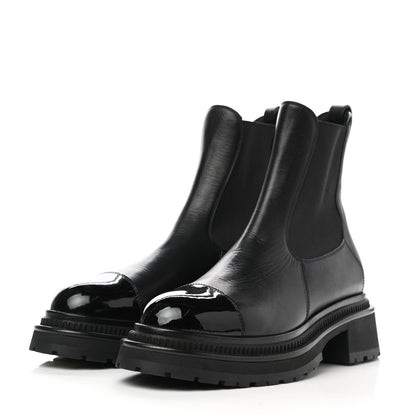 Chanel Crumpled Calfskin Patent Cap Toe Short Boots 39 Black 3 of 8