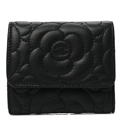 Chanel Caviar Camellia Embossed Compact Wallet Black 2 of 16