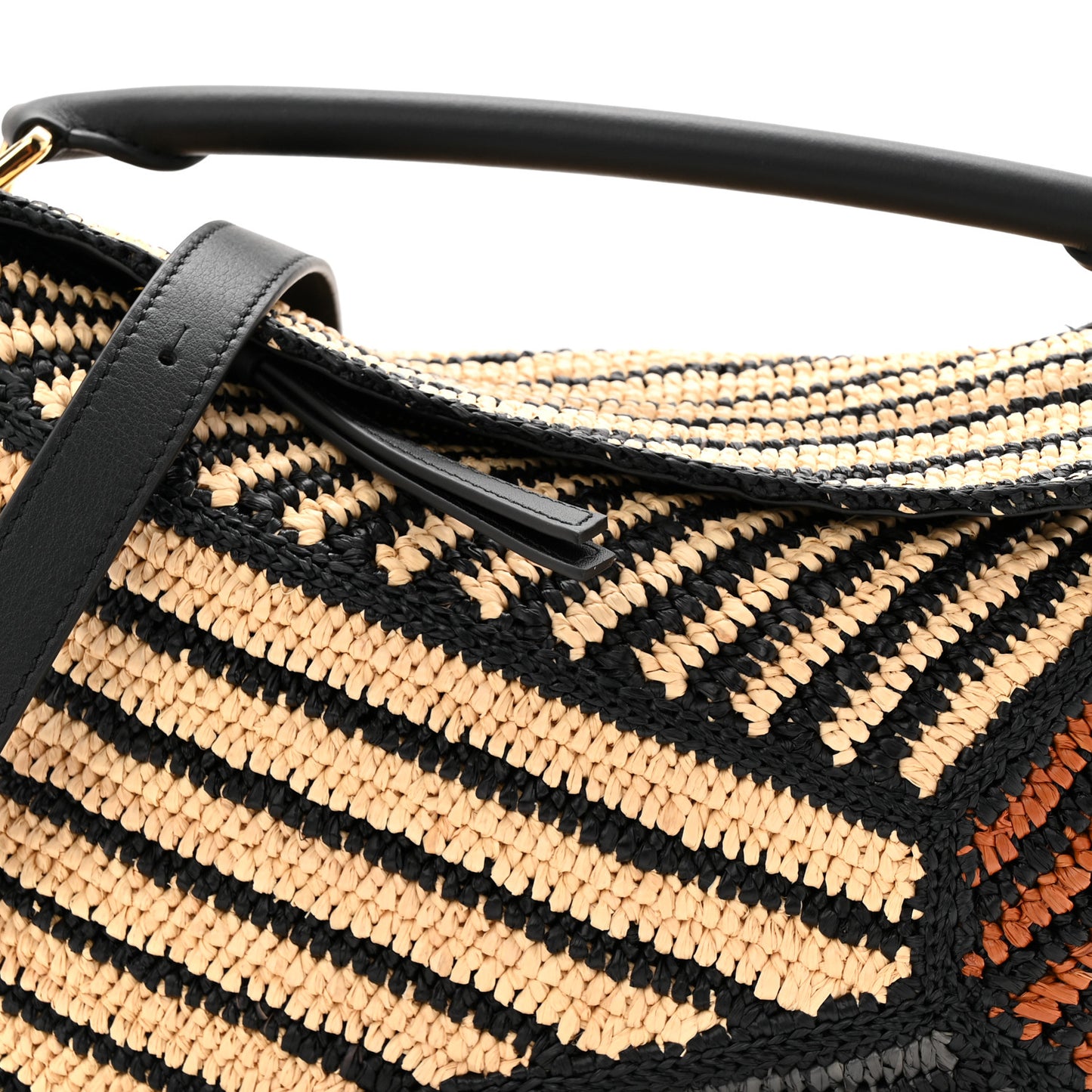Raffia Calfskin Small Puzzle Edge Bag Natural Honey Gold
