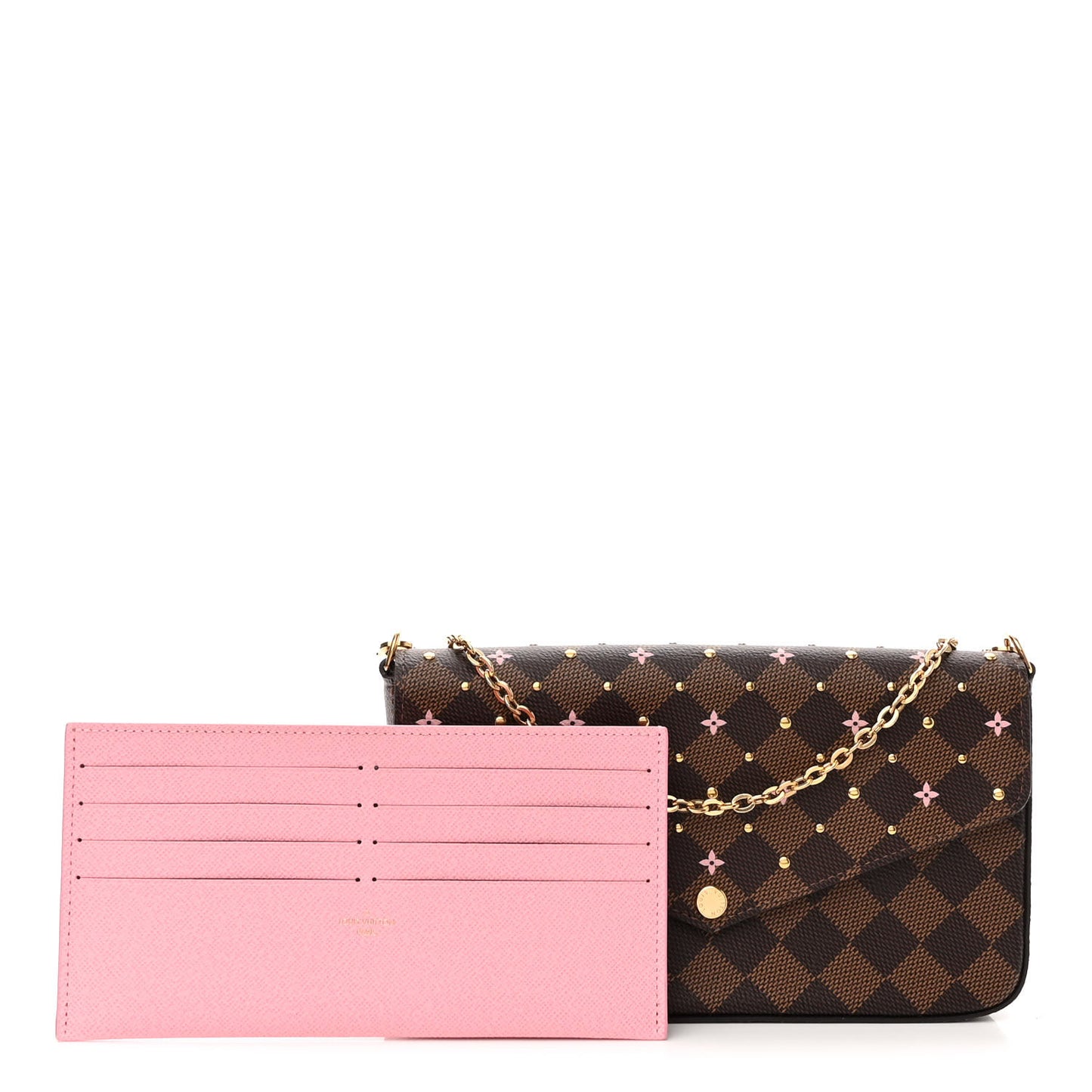 Damier Ebene Studded Pochette Felicie Chain Wallet