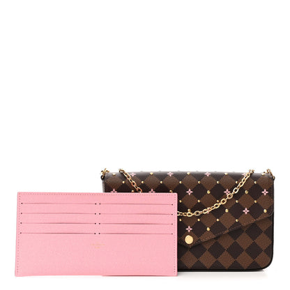 Louis Vuitton Damier Ebene Studded Pochette Felicie Chain Wallet 1 of 10