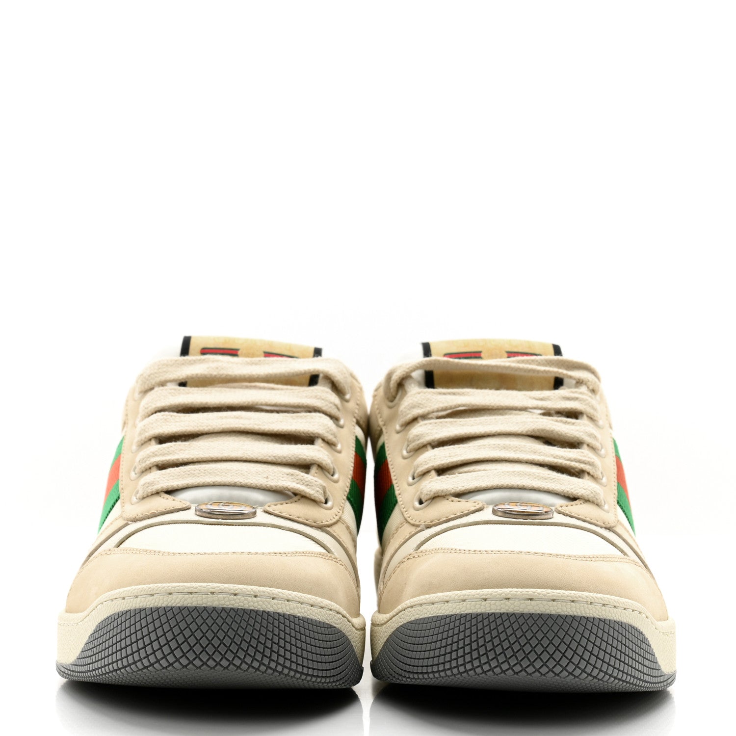 Gucci Nylon Nubuck Web Womens Screener Sneakers 38 Mystic White Dusty Milk 2 of 9