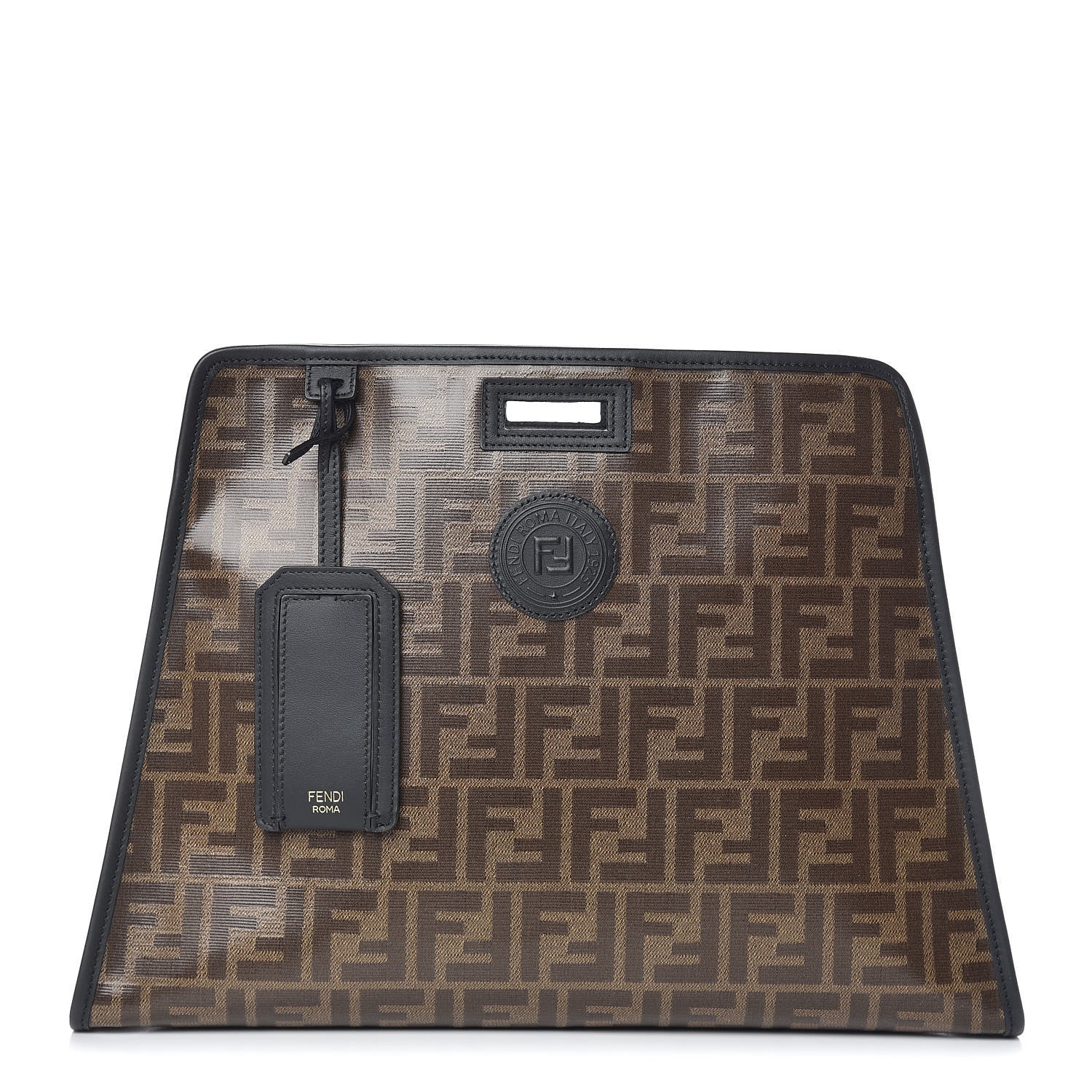 Fendi Glazed Fabric Vitello Century FF 1974 Stamp Patch Medium Peekaboo Defender Cover Mogano Panna Black 1 of 9