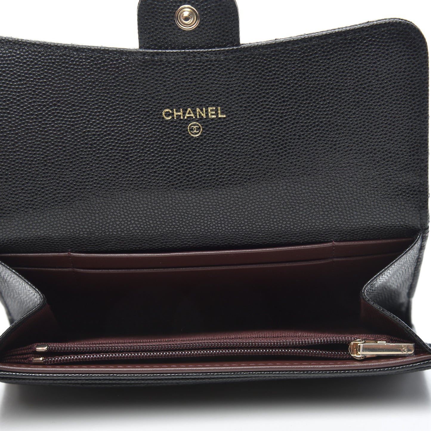 Caviar Quilted Medium Gusset Flap Wallet Black
