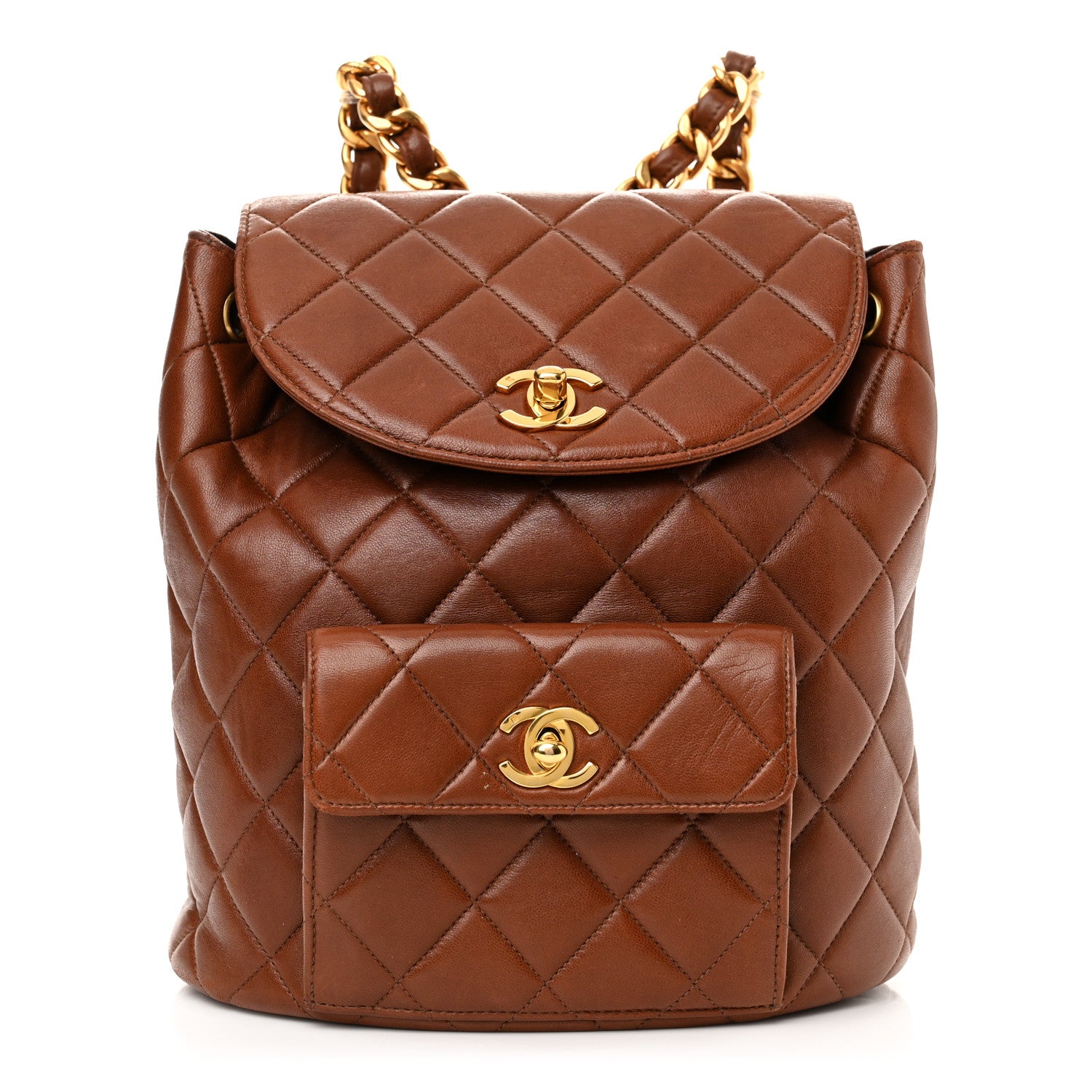 Chanel Lambskin Quilted Drawstring Backpack Brown 1 of 16