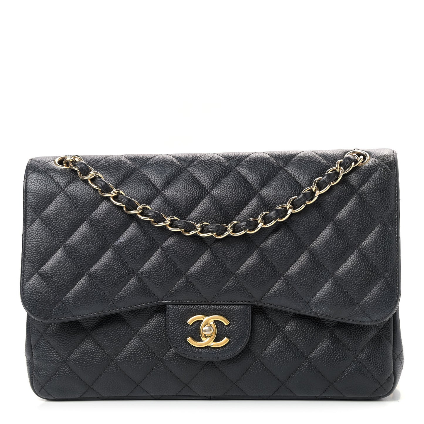 Caviar Quilted Jumbo Double Flap Black