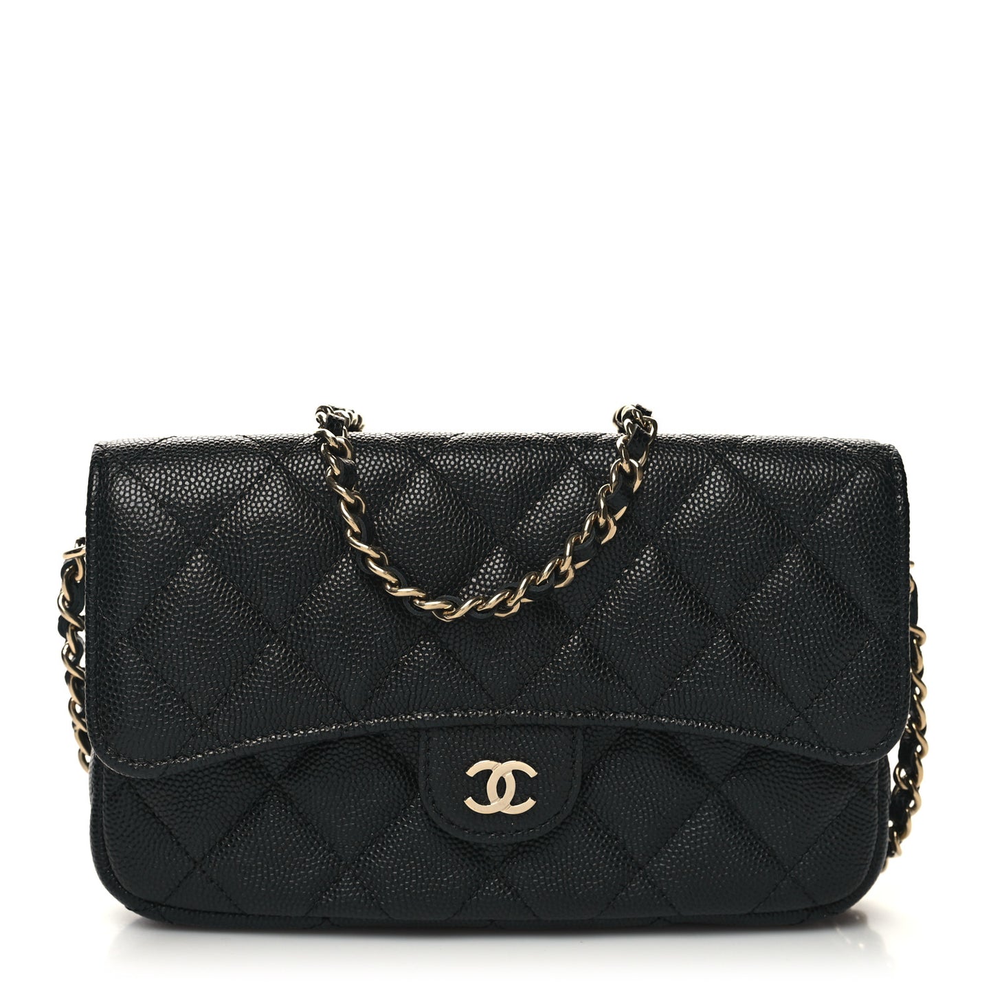 Caviar Quilted Flap Phone Holder With Chain Black