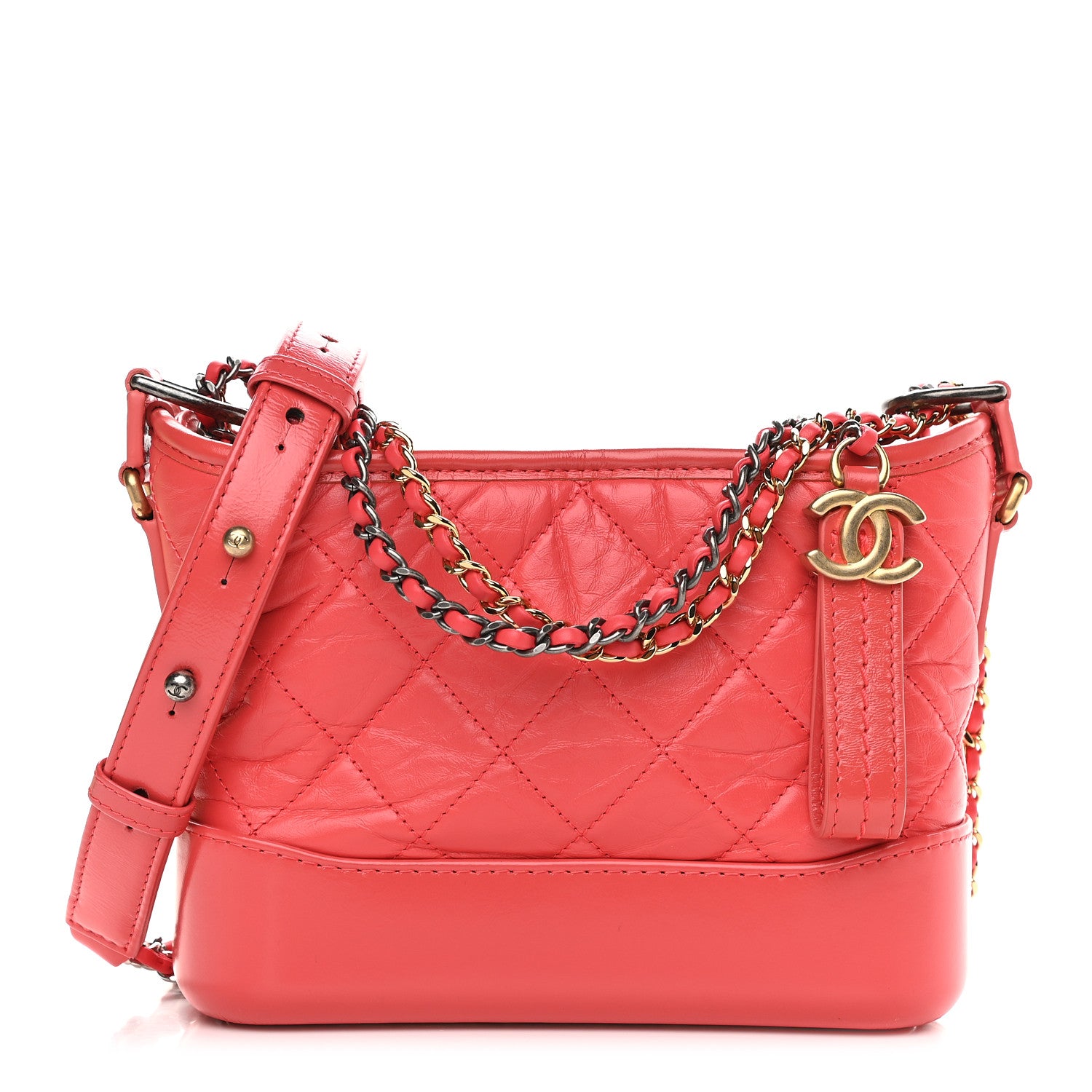 Chanel Aged Calfskin Quilted Small Gabrielle Hobo Coral 1 of 9