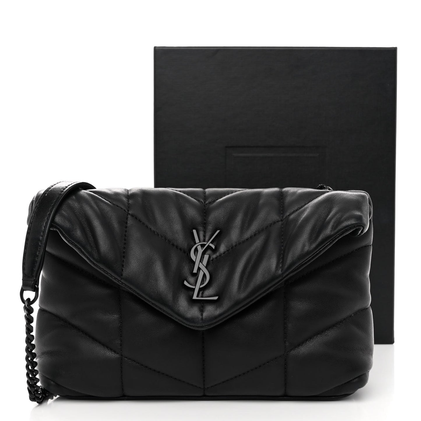 Lambskin Quilted Toy Loulou Puffer Monogram Chain Satchel Black