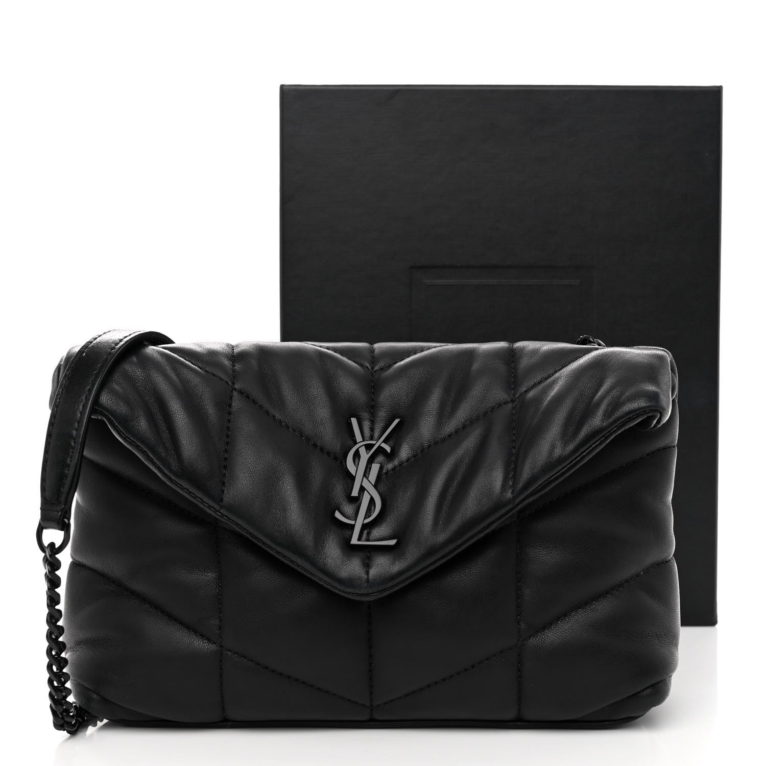 Saint Laurent Lambskin Quilted Toy Loulou Puffer Monogram Chain Satchel Black 10 of 10